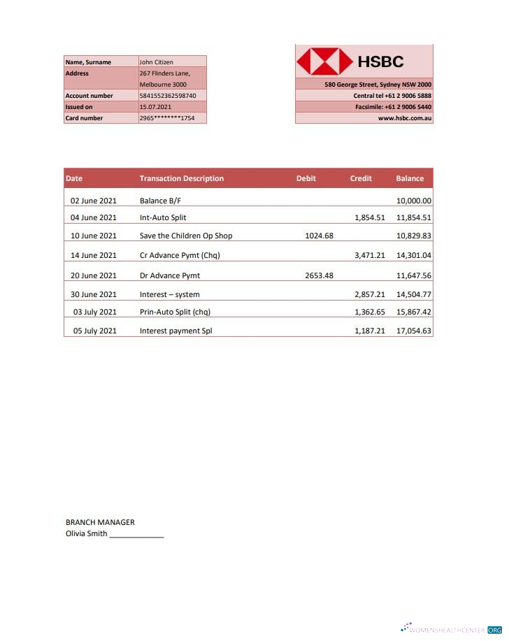 Download Australia HSBC bank statement excel Photoshop template